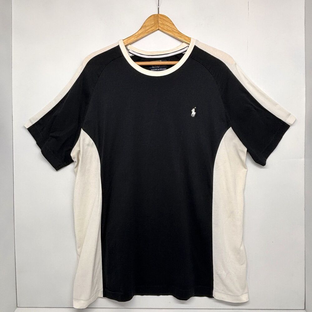 Polo by Ralph Lauren Men's Black White Color Block Fit SS Shirt Moisture Mgmt XL